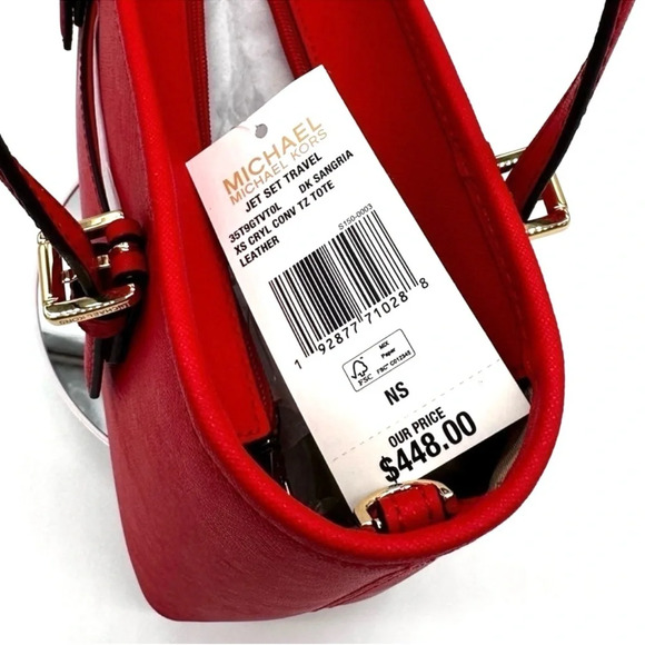 Michael Kors Jet Set Travel Extra-Small Top Zip Tote Bag Red/Gold - Picture 9 of 9